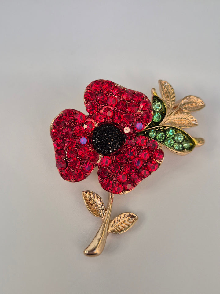 Poppy Crystal Brooch - Gold Tone