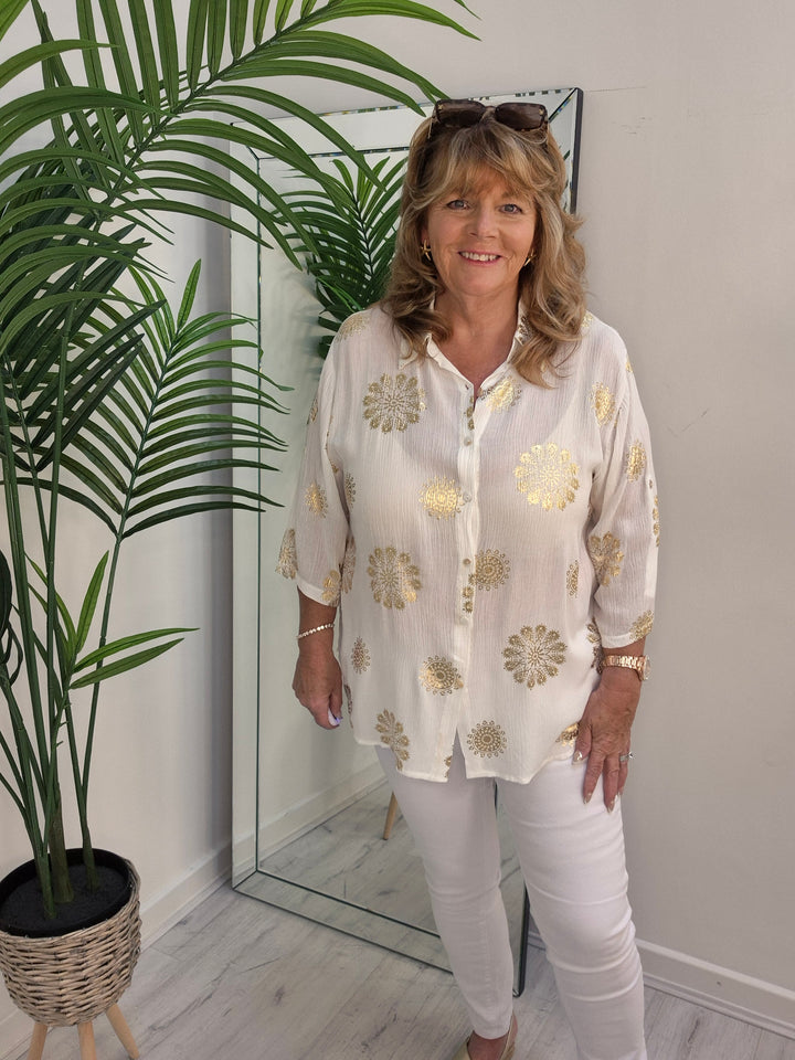 Ibiza Floral Shirt - White/Gold - (One Size, fits up to Size 18)