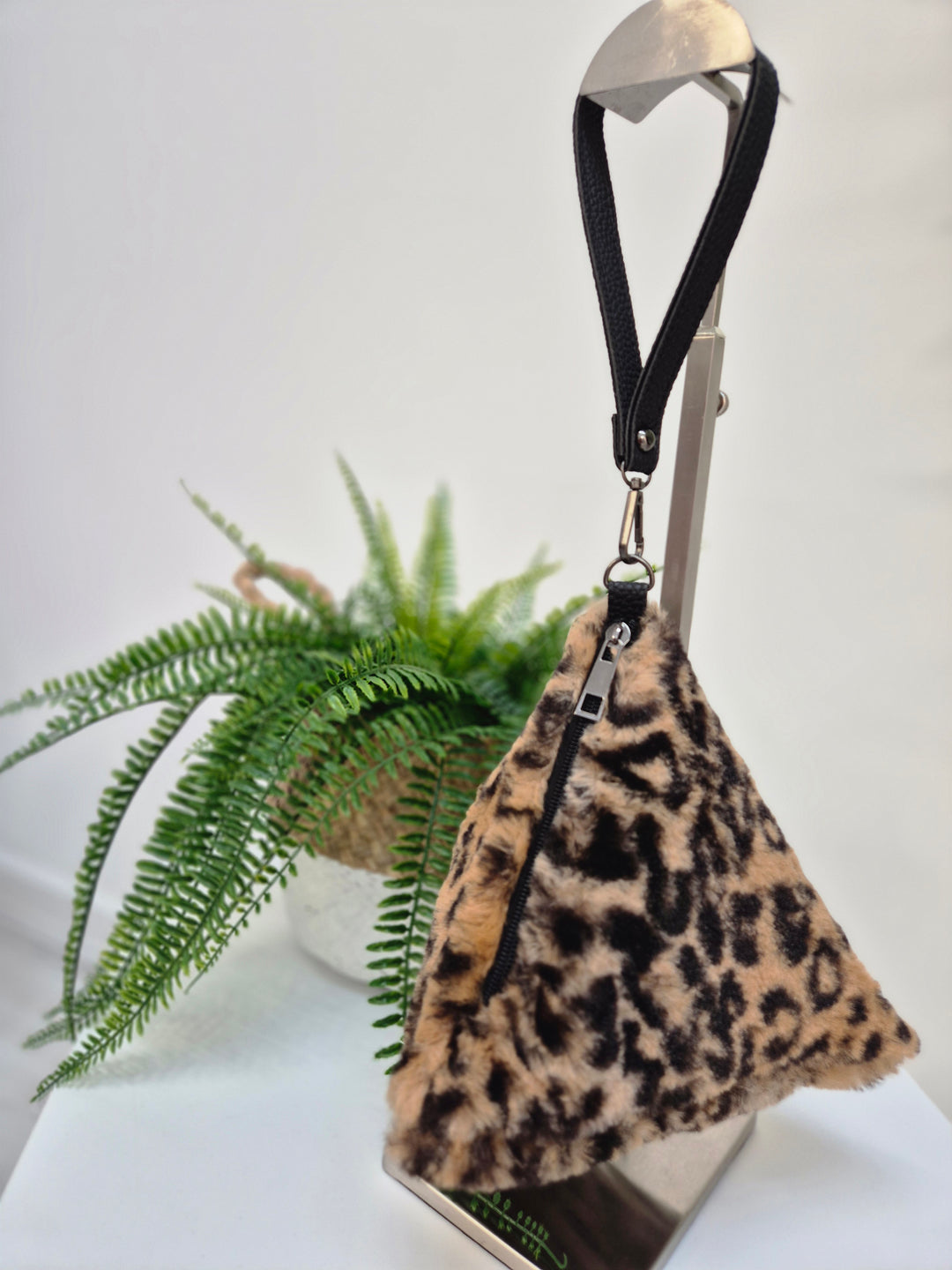 Oslo Fluffy Faux Fur Wristlet - Leopard Print