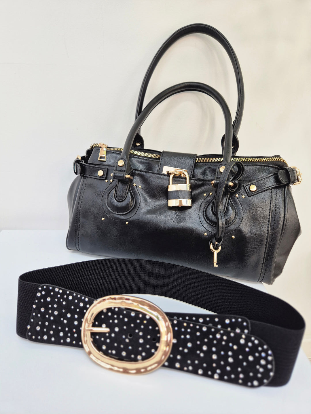 Stretchy Crystal Belt - Black - (One Size, fits from Size 8 to Size 16)