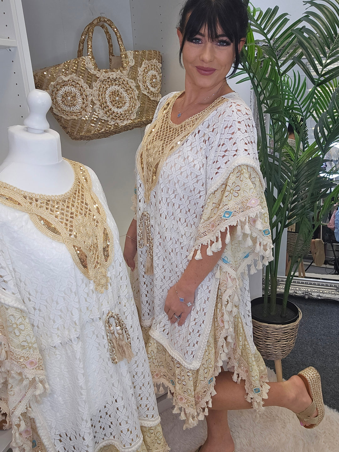 Santorini Kaftan - White/Gold (Curvilicious)