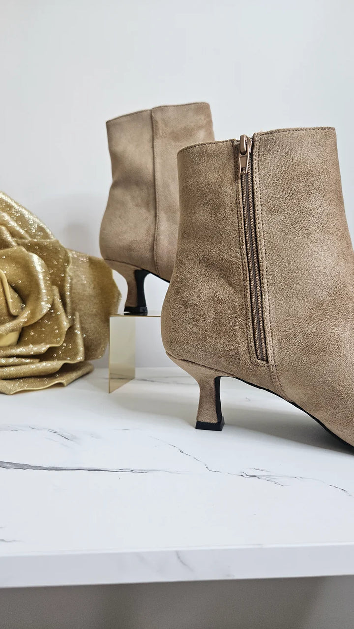 Kensington Ankle Boots with Low Block Kitten Heel - Beige (choose your Size)