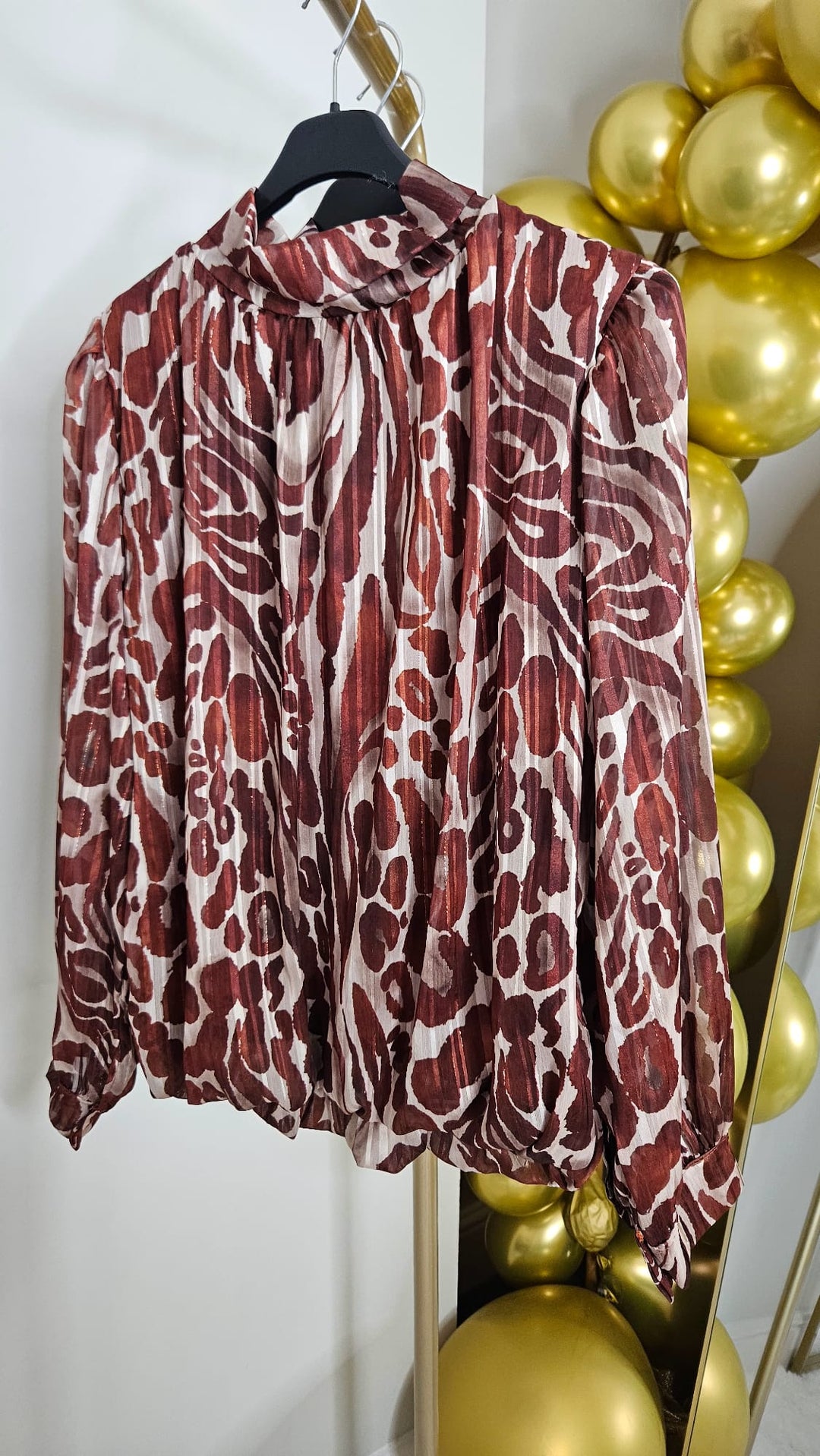 Vicky High Neck Shimmer Blouse - (One Size fits from Size 8/10 up to Size 16) - Chocolate