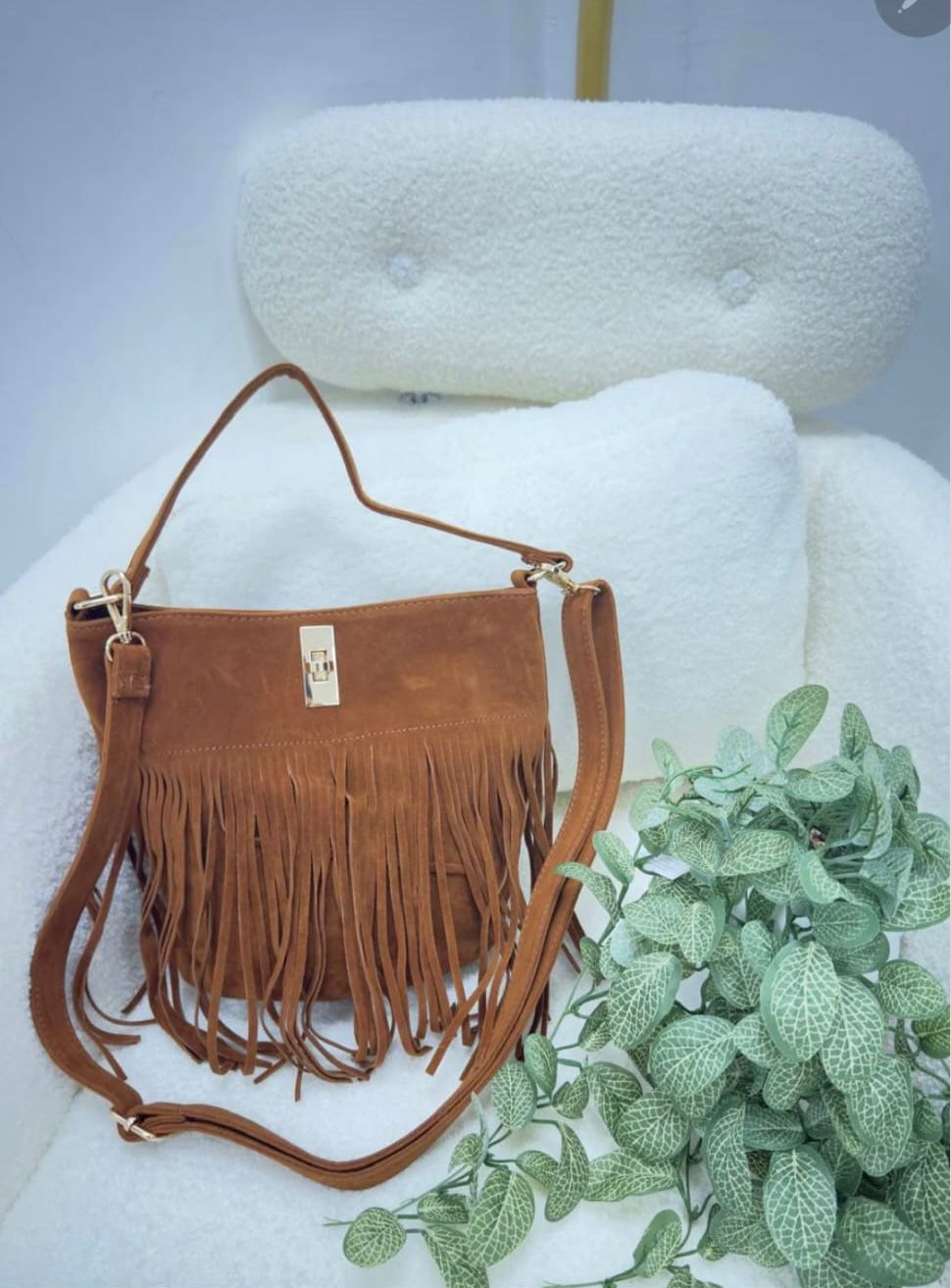 Nevada Fringed Bag - Tan (Gold Tone)