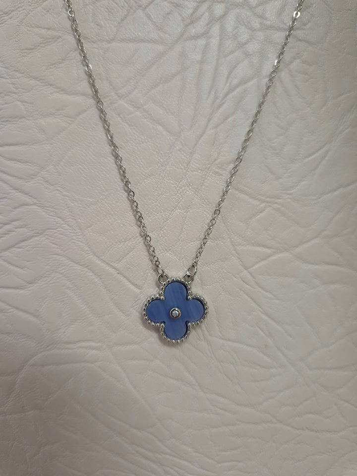 Clover Necklace, Earrings & Bracelet (choose your item) - Blue in Silver Tone
