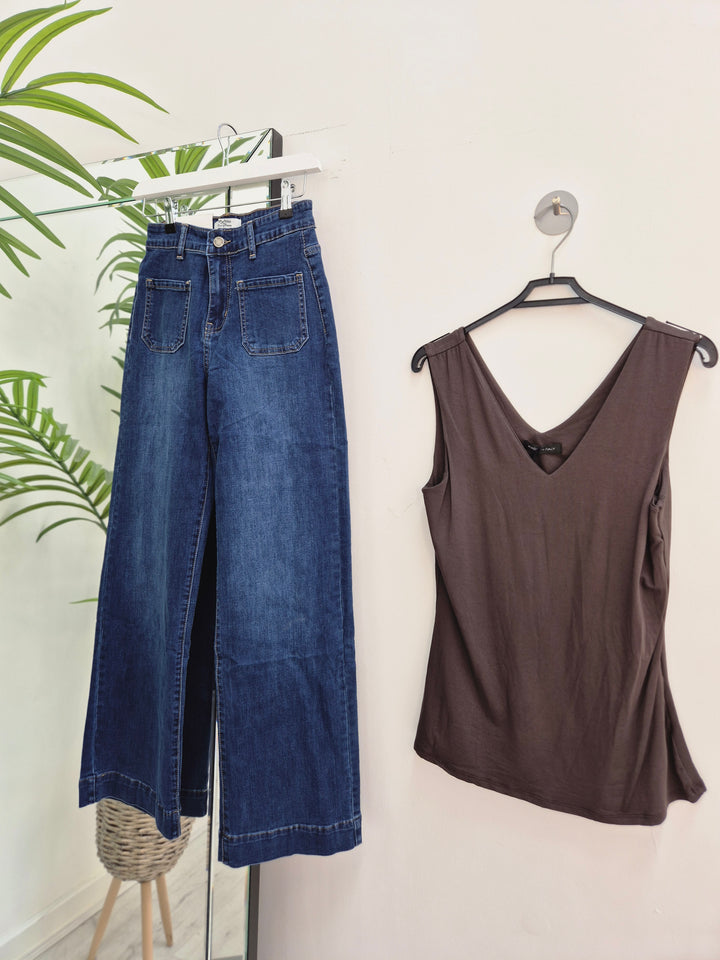 Jess Wide Leg Double Pocket Jeans - Dark Stonewash (choose your Size)