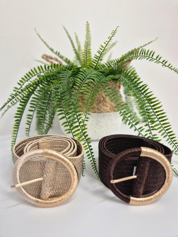 Stretchy Faux Leather Woven Buckle Belt (choose your Colour) - One Size, fits from Size 12 to Size 18