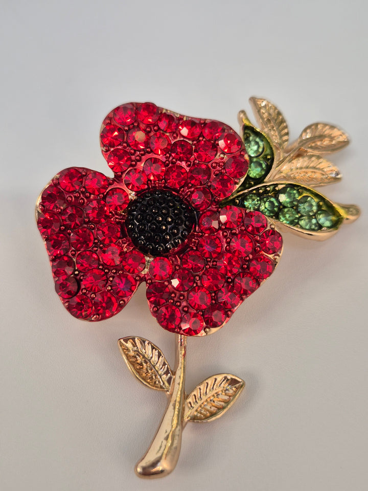 Poppy Crystal Brooch - Gold Tone