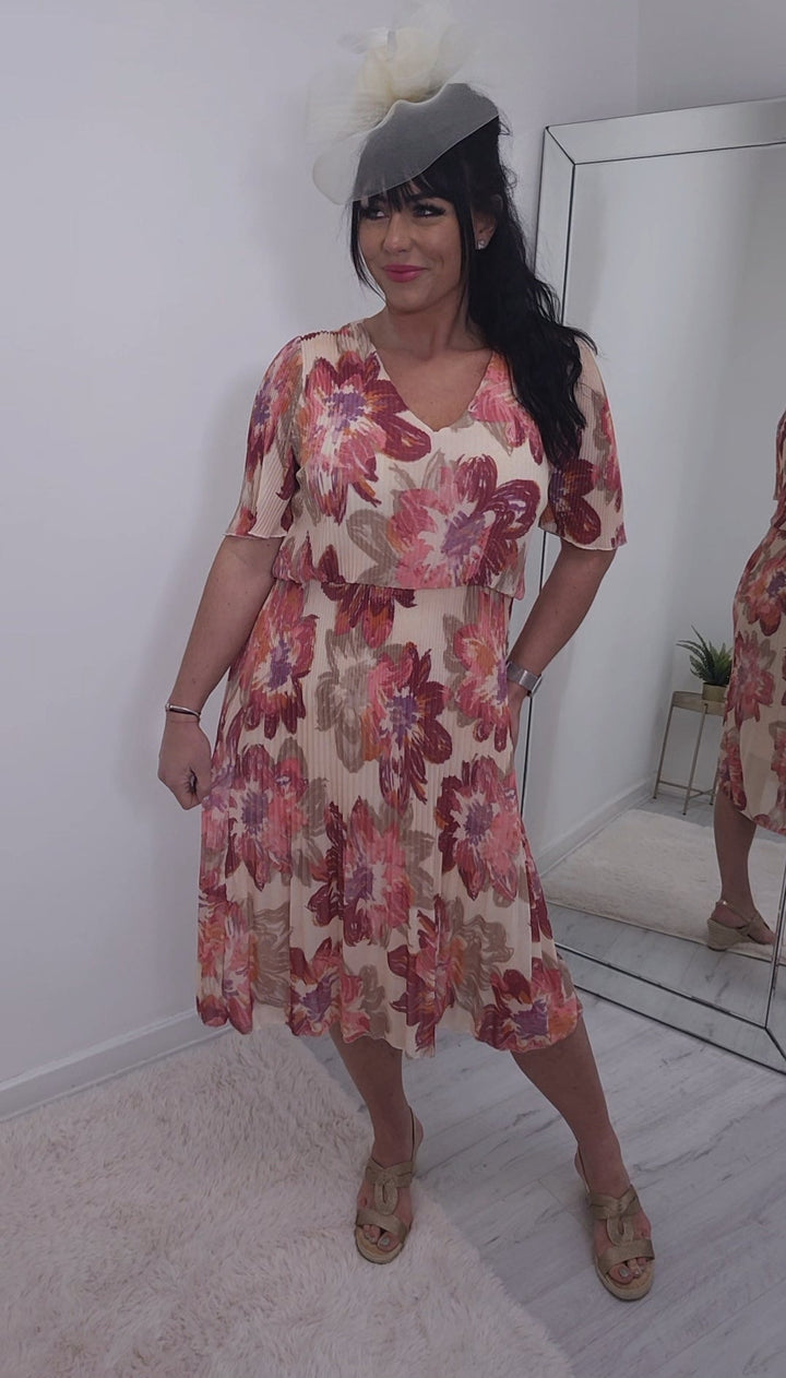 Samara Midi Dress - Pink/Cream Floral  - (choose your Size)
