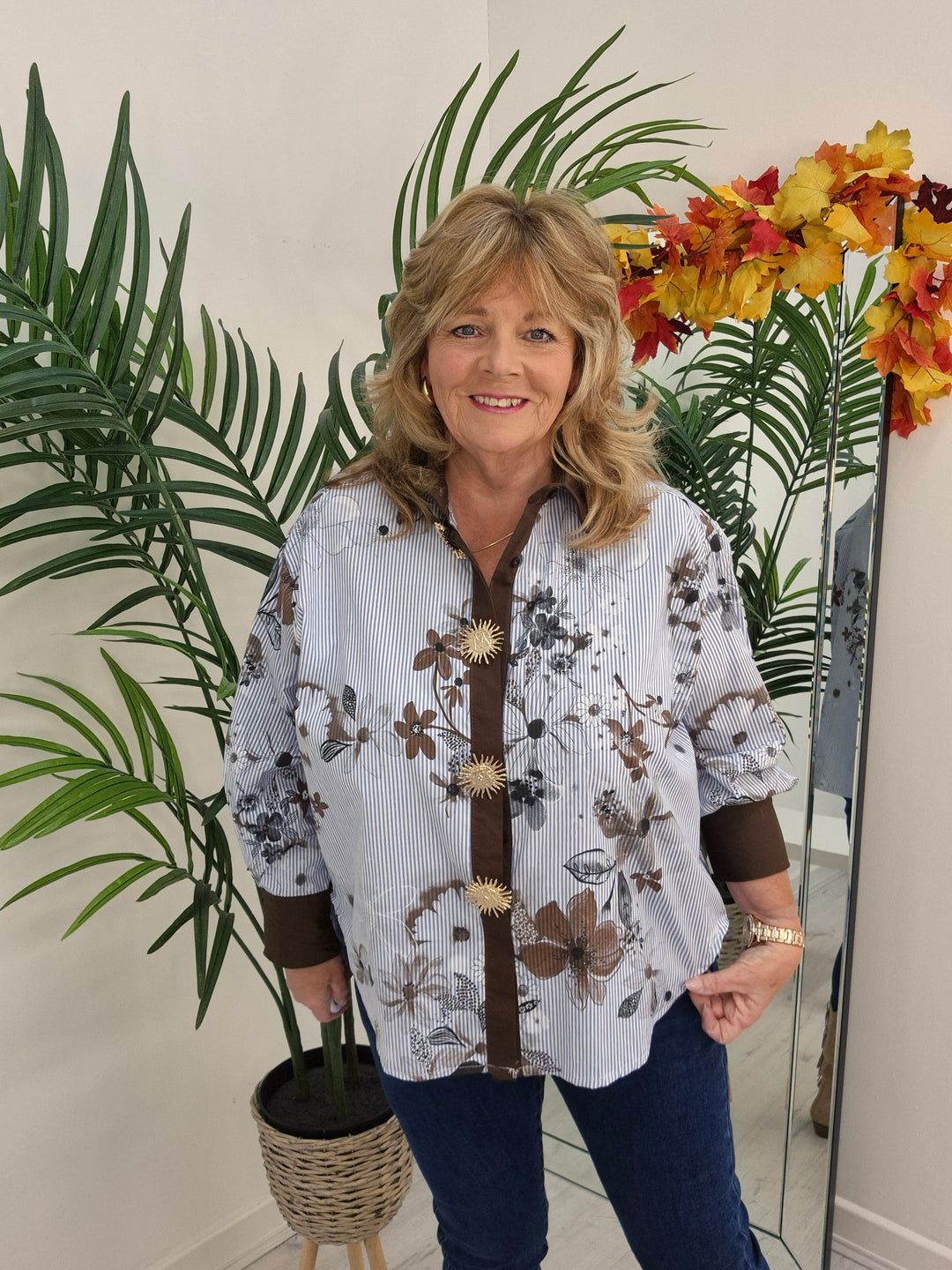 Zeta Otto Oversized Blouse - Blue/Chocolate (One Size - fits from Size 14 up to Size 18/20)