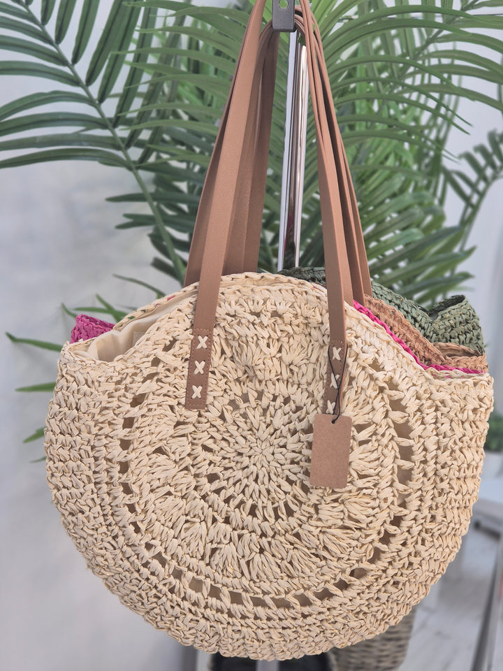 Crochet Raffia Beach Bag with Gold Metallic - (choose your Colour)