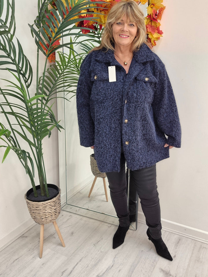 Jessica Oversized Shacket with Curved Hem - Navy (fits Size 14 to Size 18/20)