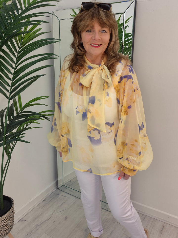 Rosie Chiffon Tie Blouse - (choose your Colour) - (One Size, fits up to Size 18)