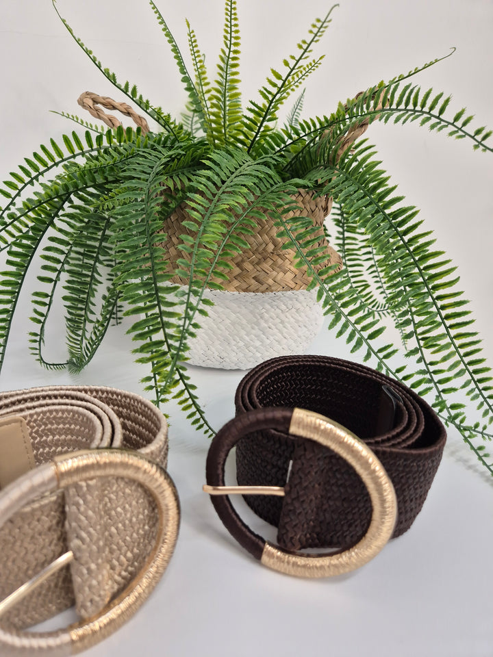 Stretchy Faux Leather Woven Buckle Belt (choose your Colour) - One Size, fits from Size 12 to Size 18