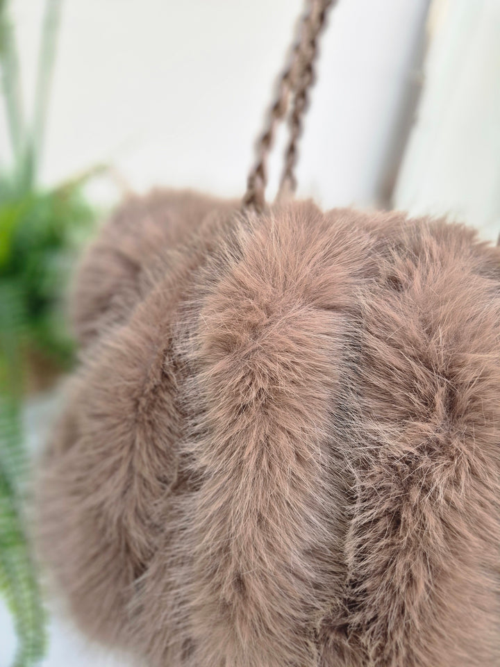 Oslo Faux Fur Bag with Dual Handles - Chocolate (Large Size)
