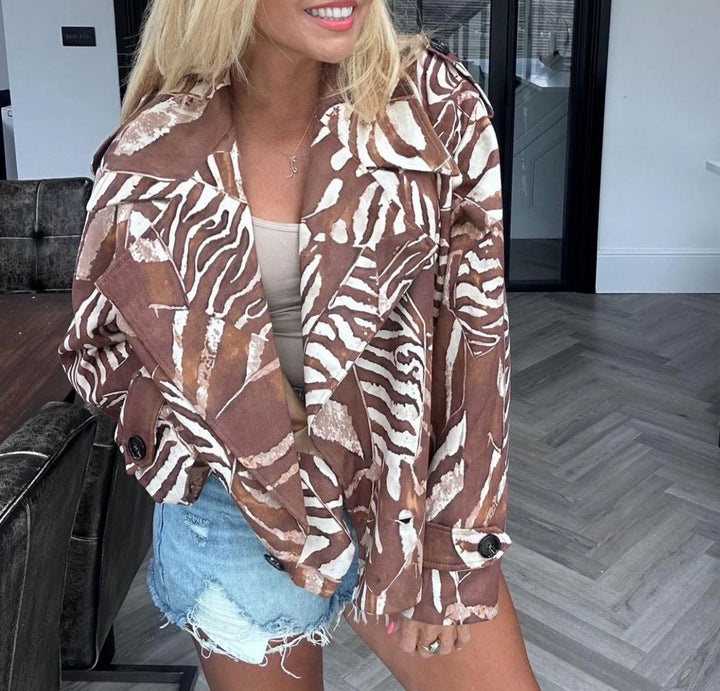 Suzie Suedette Biker Jacket (Loose Fit, fits from Size 12 up to Size 18) - Chocolate