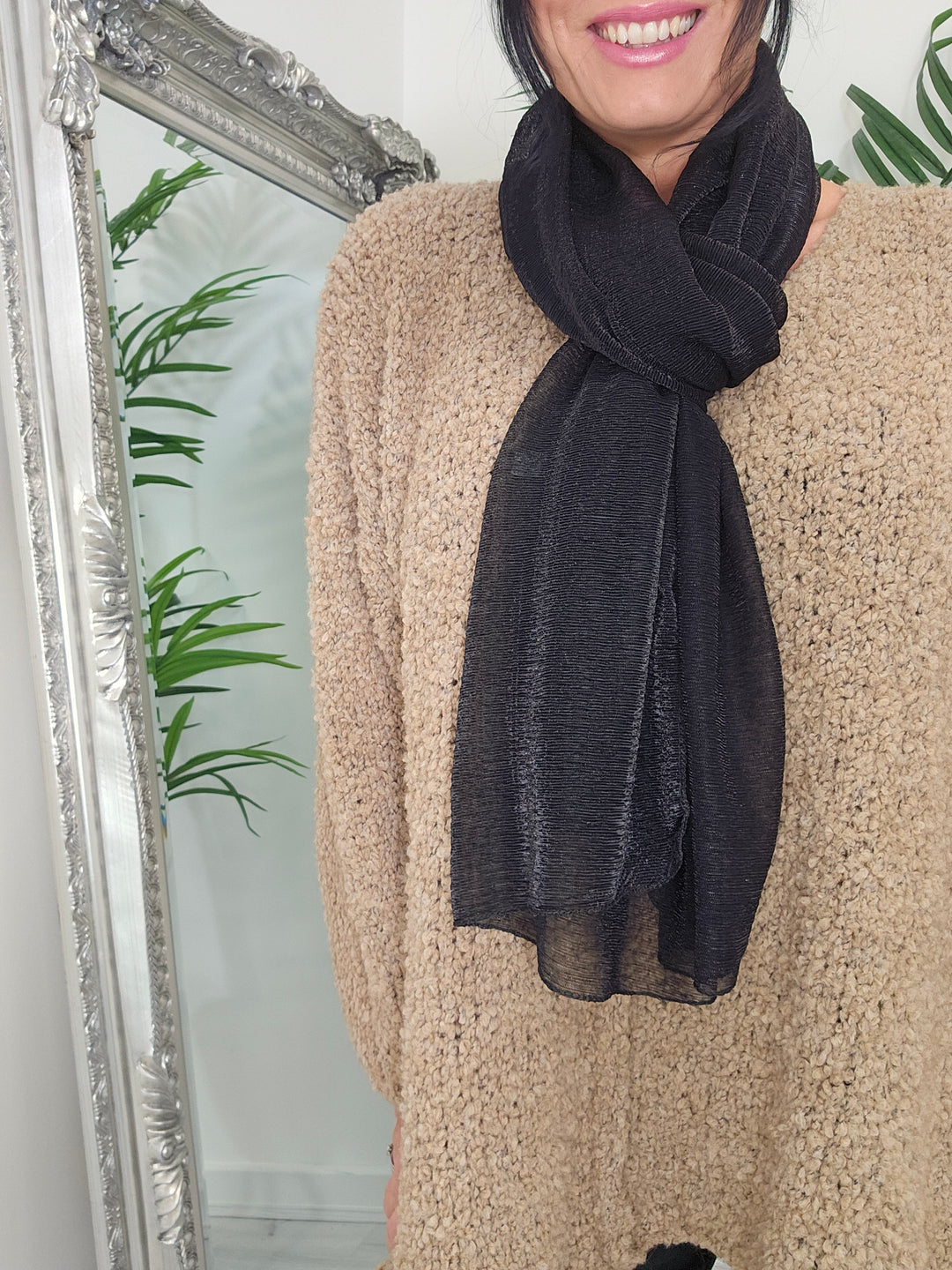 Oversized Metallic Scarf with Shimmer - Black