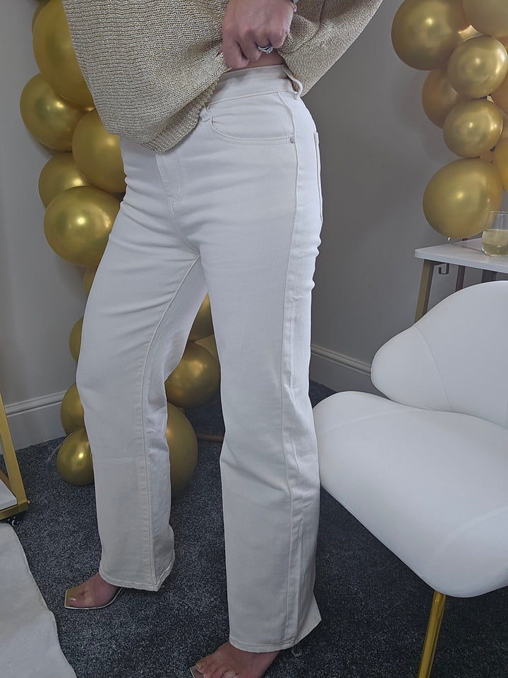 Grace Wide Leg Jeans (G Smack) - Cream (choose your Size)