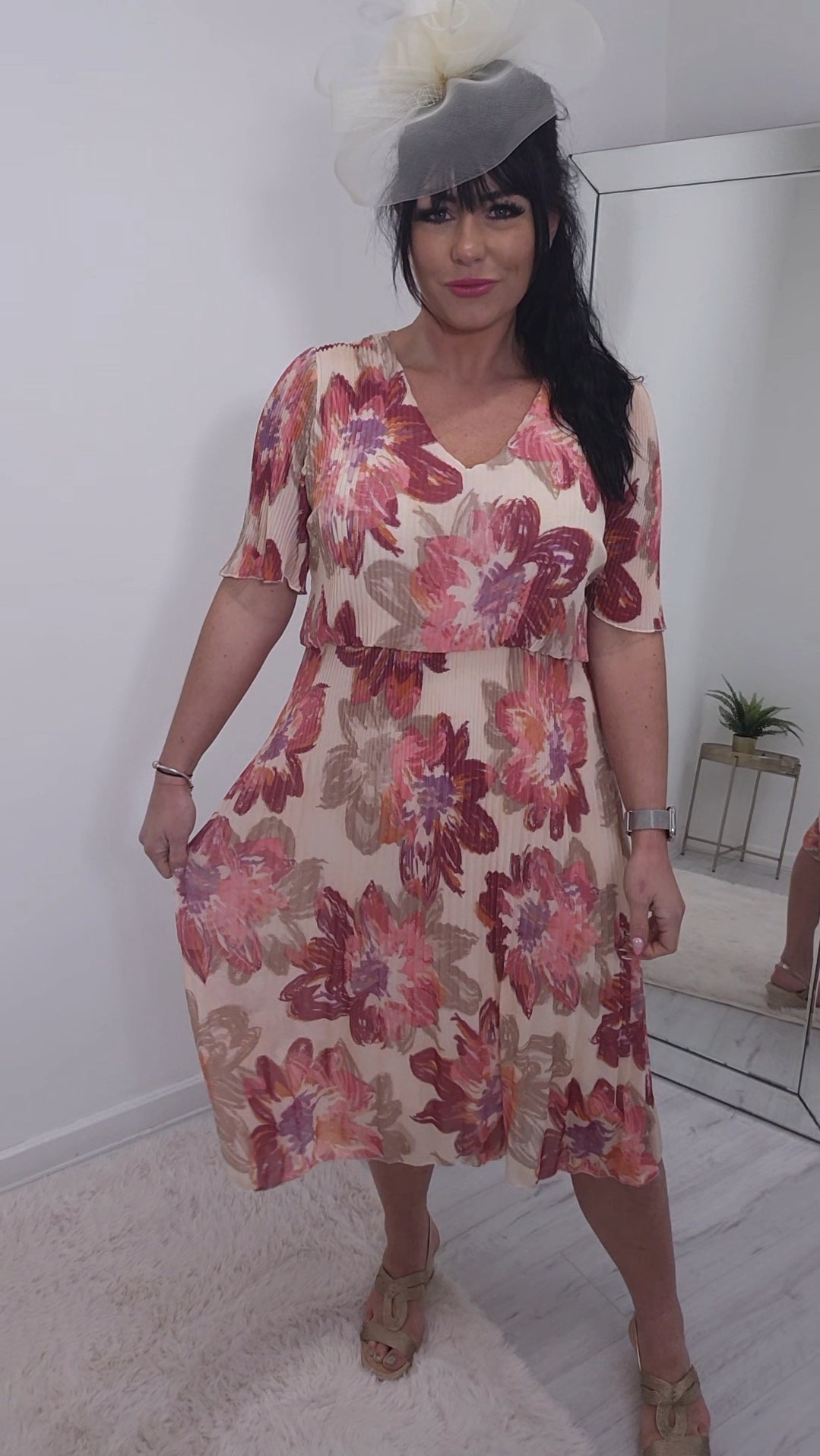 Samara Midi Dress - Pink/Cream Floral  - (choose your Size)