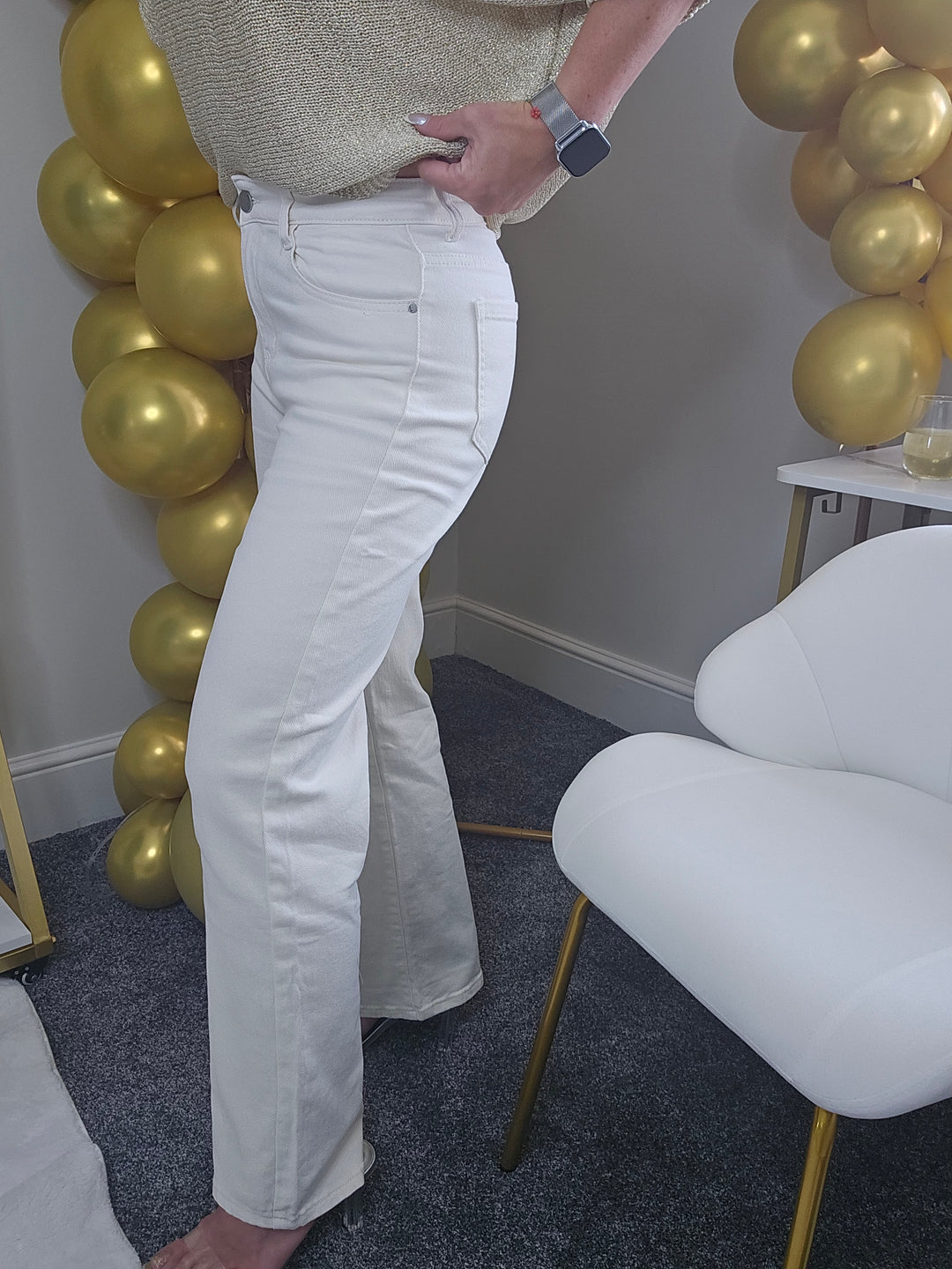 Grace Wide Leg Jeans (G Smack) - Cream (choose your Size)