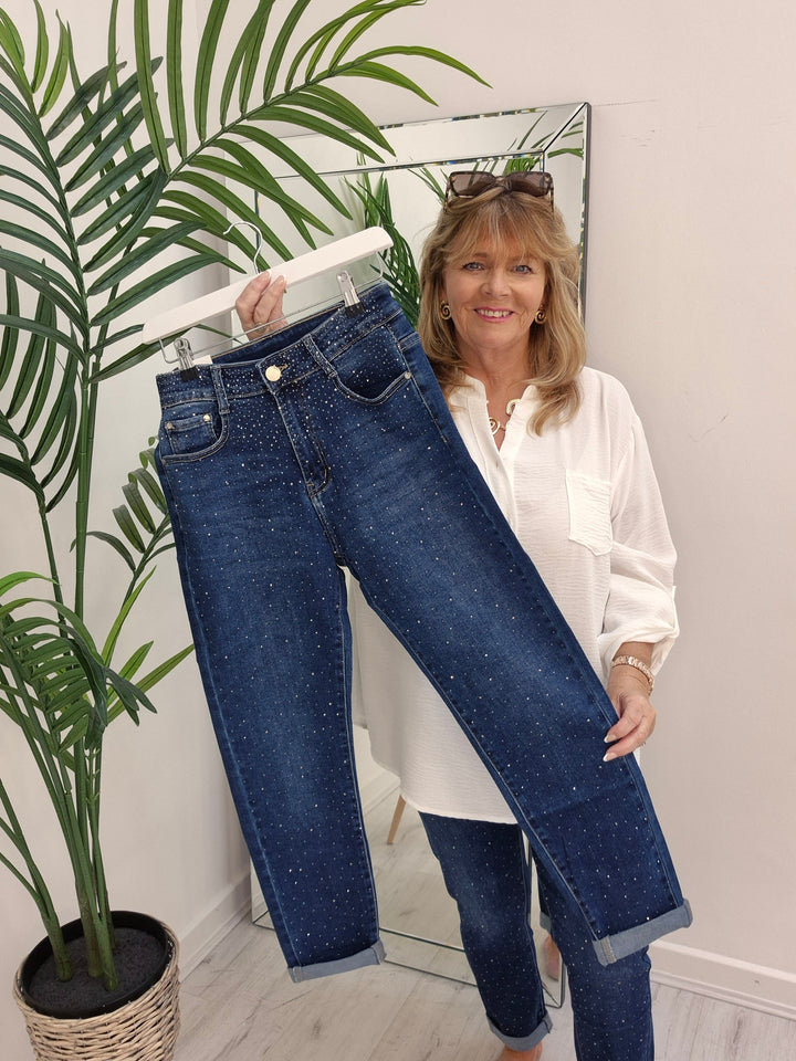 Aurora Sparkly G Smack Mom Jeans - Dark Denim Stonewashed (choose your Size)