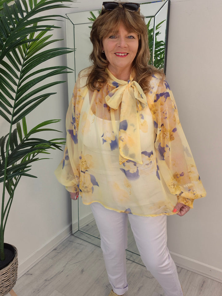 Rosie Chiffon Tie Blouse - (choose your Colour) - (One Size, fits up to Size 18)