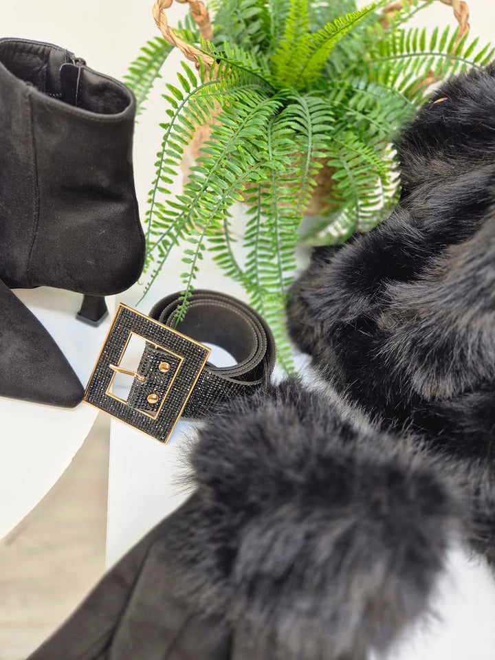 Oslo Faux Fur Bag with Dual Handles - Black (Large Size)