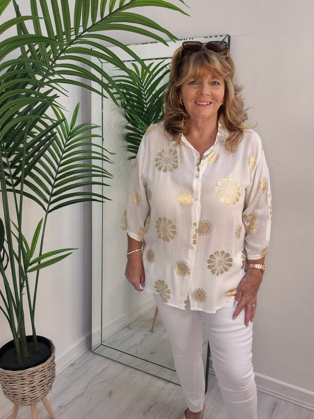 Ibiza Floral Shirt - White/Gold - (One Size, fits up to Size 18)