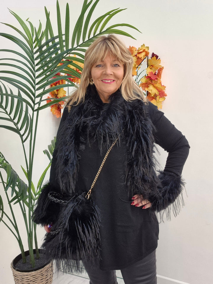 Oslo Faux Fur Shaggy Long Scarf - Jet Black