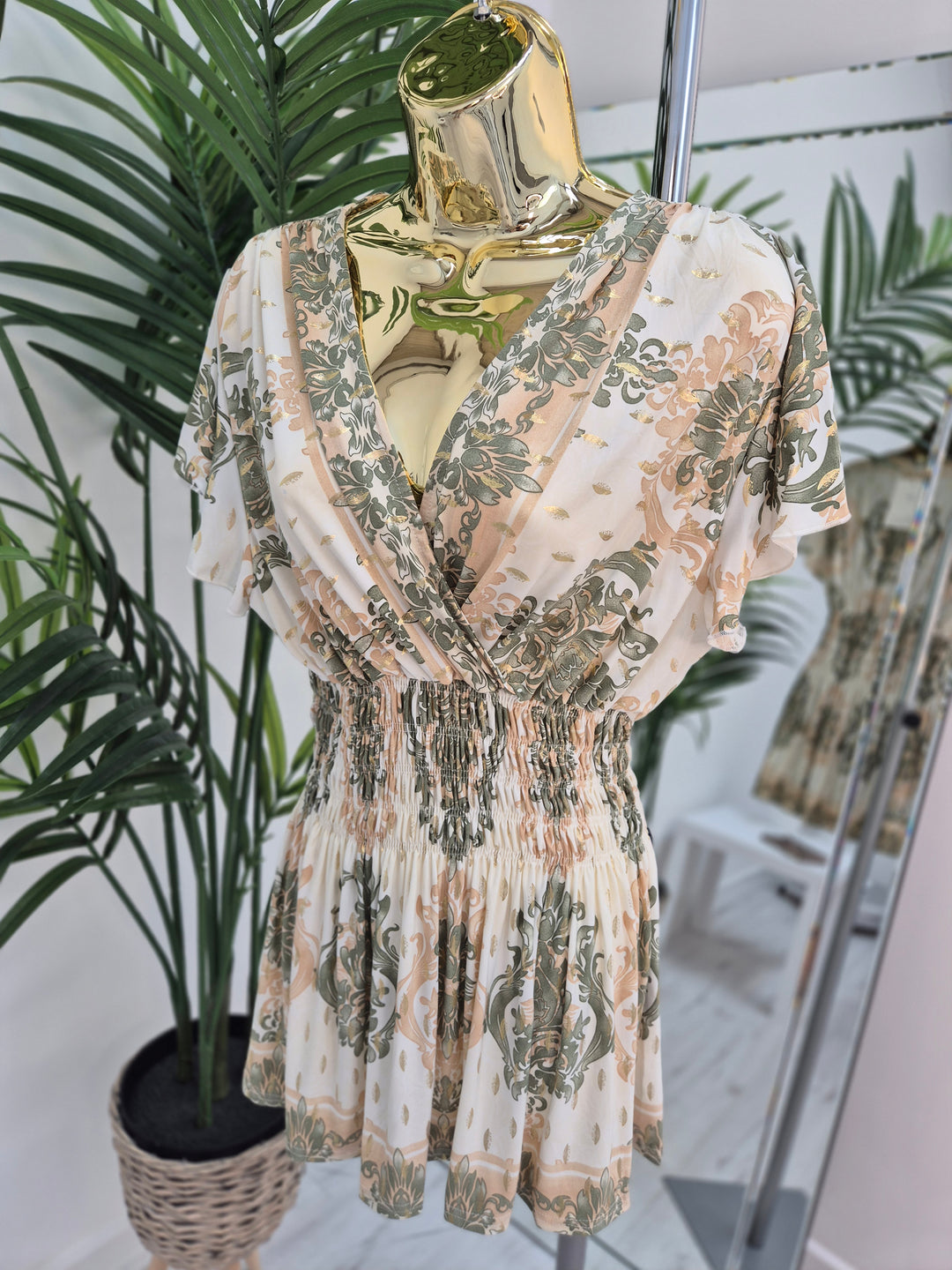 Nikki Top (One Size - fits up to Size 16/18) - Sage/Gold Paisley