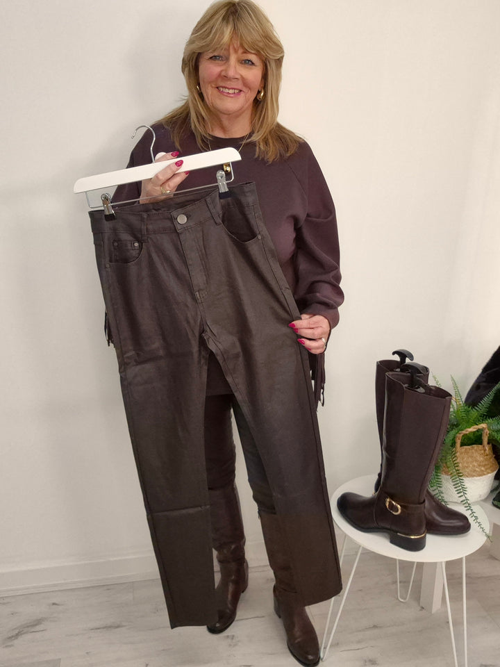 Burford PU Coated Skinny Jeans - Chocolate (G Smack) - (choose your Size)