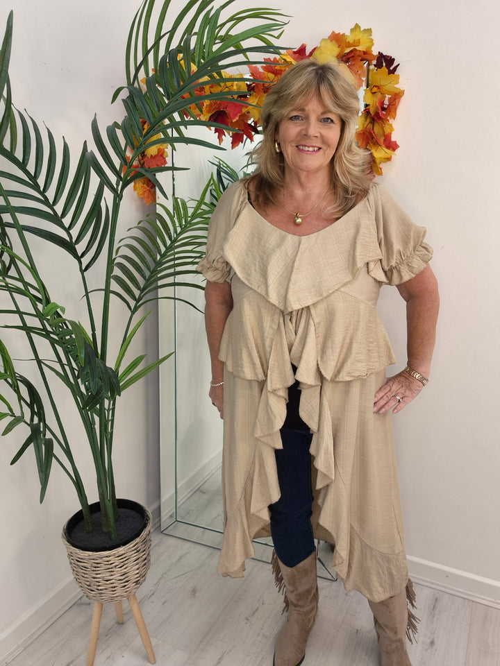 Rhea Ruffle Hi Lo Blouse - Champagne - One Size fits up to Size 16/18
