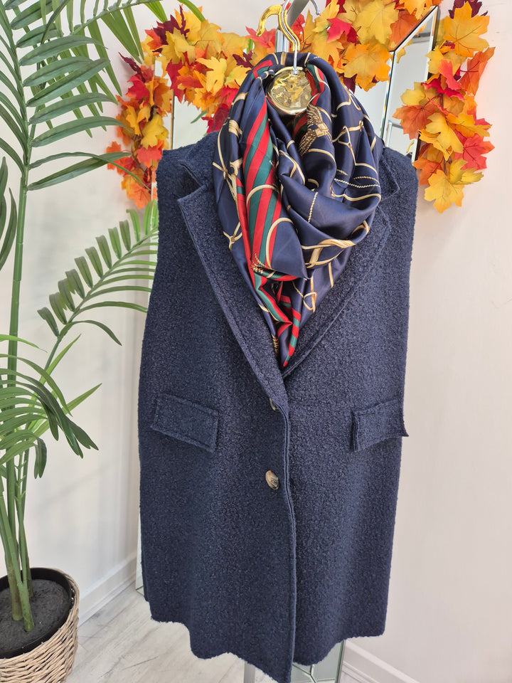 Oversized Silk Chain Print Scarf - Navy/Gold