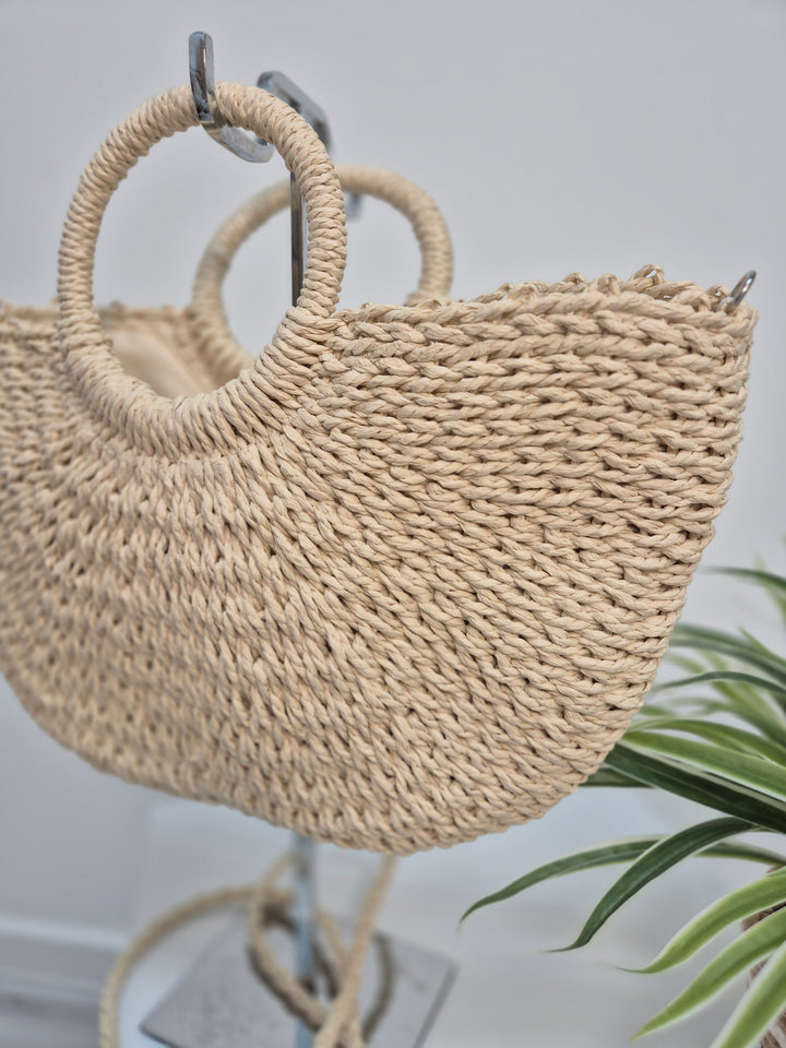 Woven Raffia Bag with Dual Handles - Natural