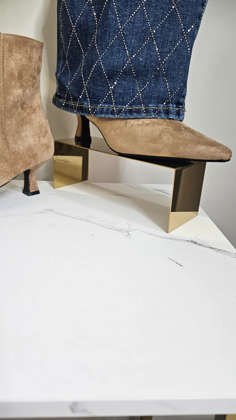 Kensington Ankle Boots with Low Block Kitten Heel - Beige (choose your Size)