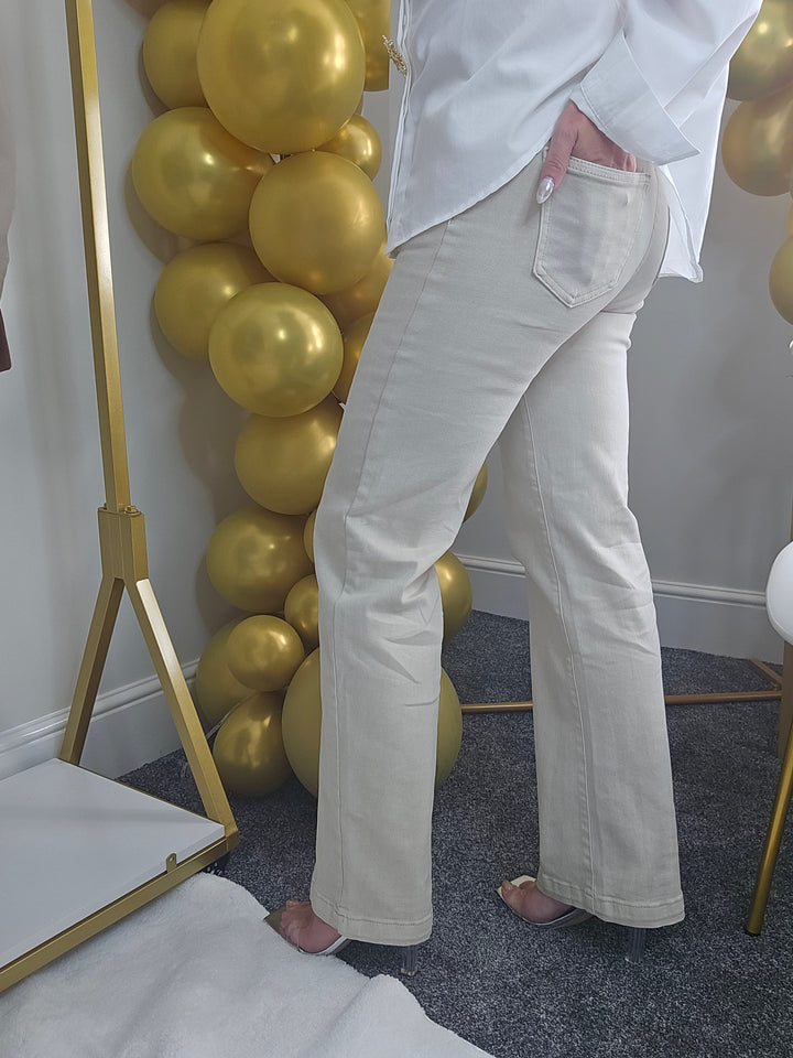 My Tina's Premium Wide Leg Jeans  - Ecru (choose your Size)