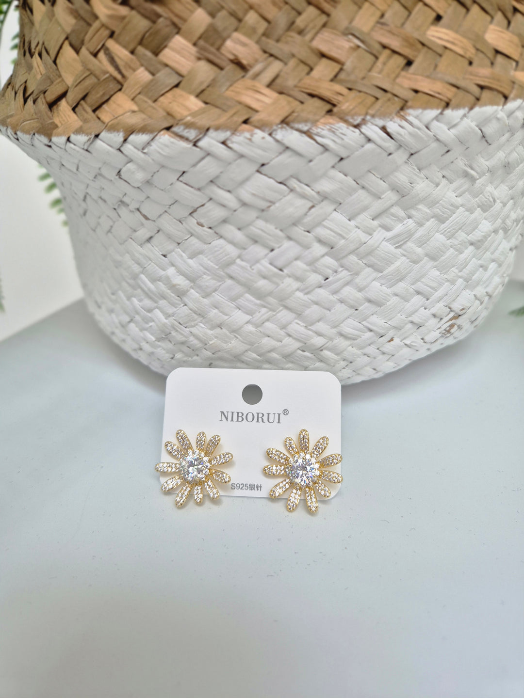 Crystal Flower Earrings - Gold Tone (Pierced)