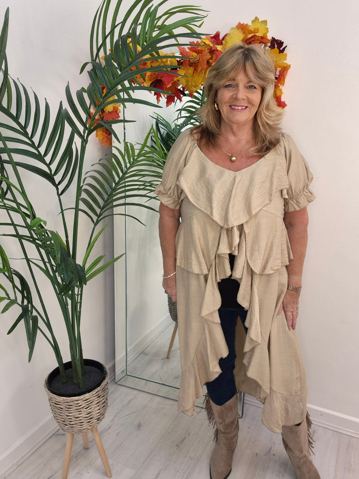 Rhea Ruffle Hi Lo Blouse - Champagne - One Size fits up to Size 16/18