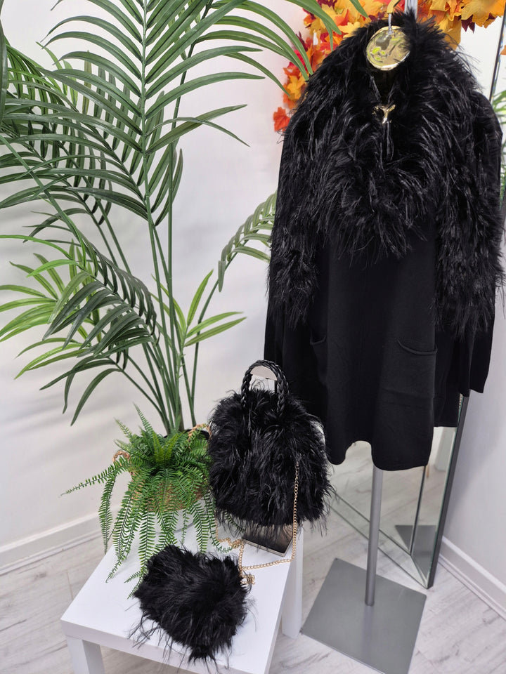Oslo Faux Fur Shaggy Long Scarf - Jet Black