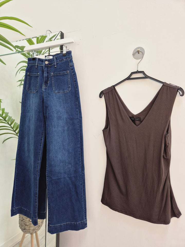 Jess Wide Leg Double Pocket Jeans - Dark Stonewash (choose your Size)