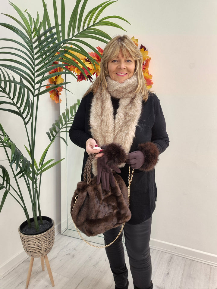 Oslo Faux Fur Long Scarf - Cappuccino