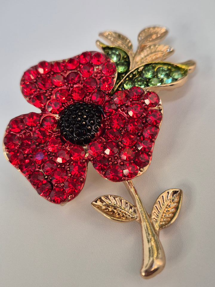 Poppy Crystal Brooch - Gold Tone