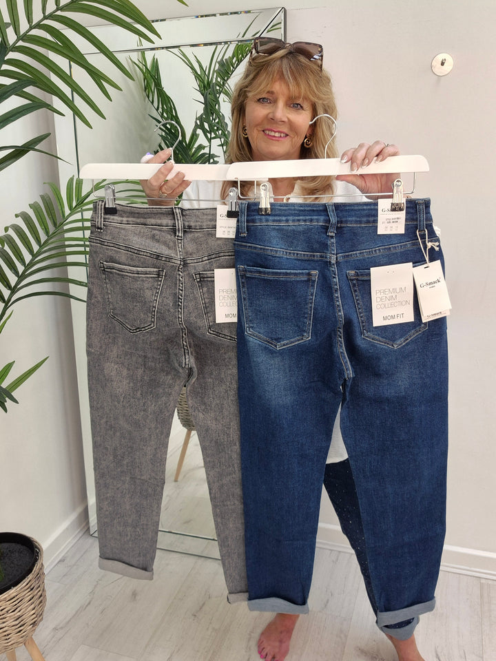 Aurora Sparkly G Smack Mom Jeans - Dark Denim Stonewashed (choose your Size)