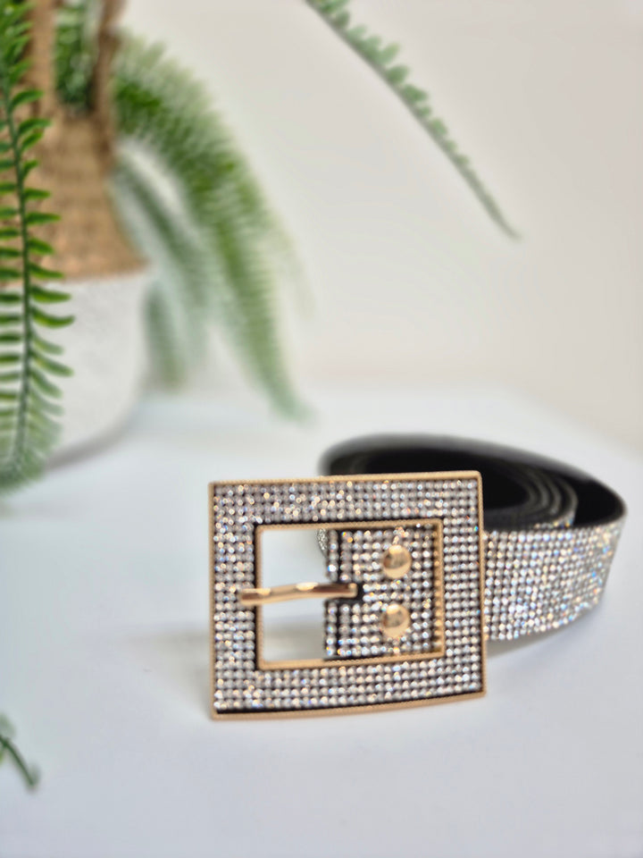 Sparkly Crystal Belt with Large Buckle - One Size