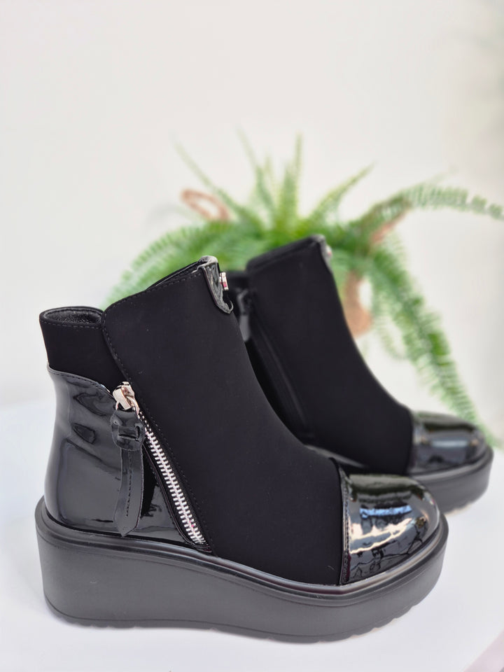 Chrissy Chunky Flatform Ankle Boots - Black (choose your Size)