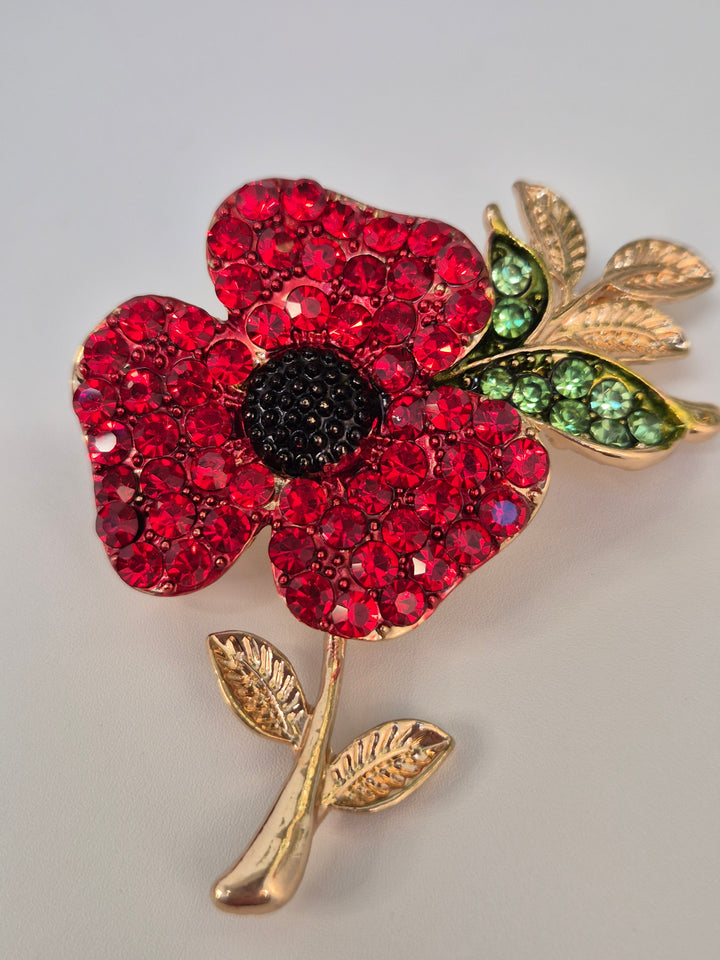 Poppy Crystal Brooch - Gold Tone