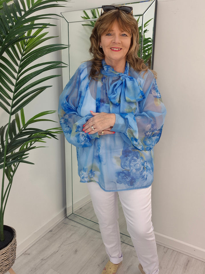 Rosie Chiffon Tie Blouse - (choose your Colour) - (One Size, fits up to Size 18)