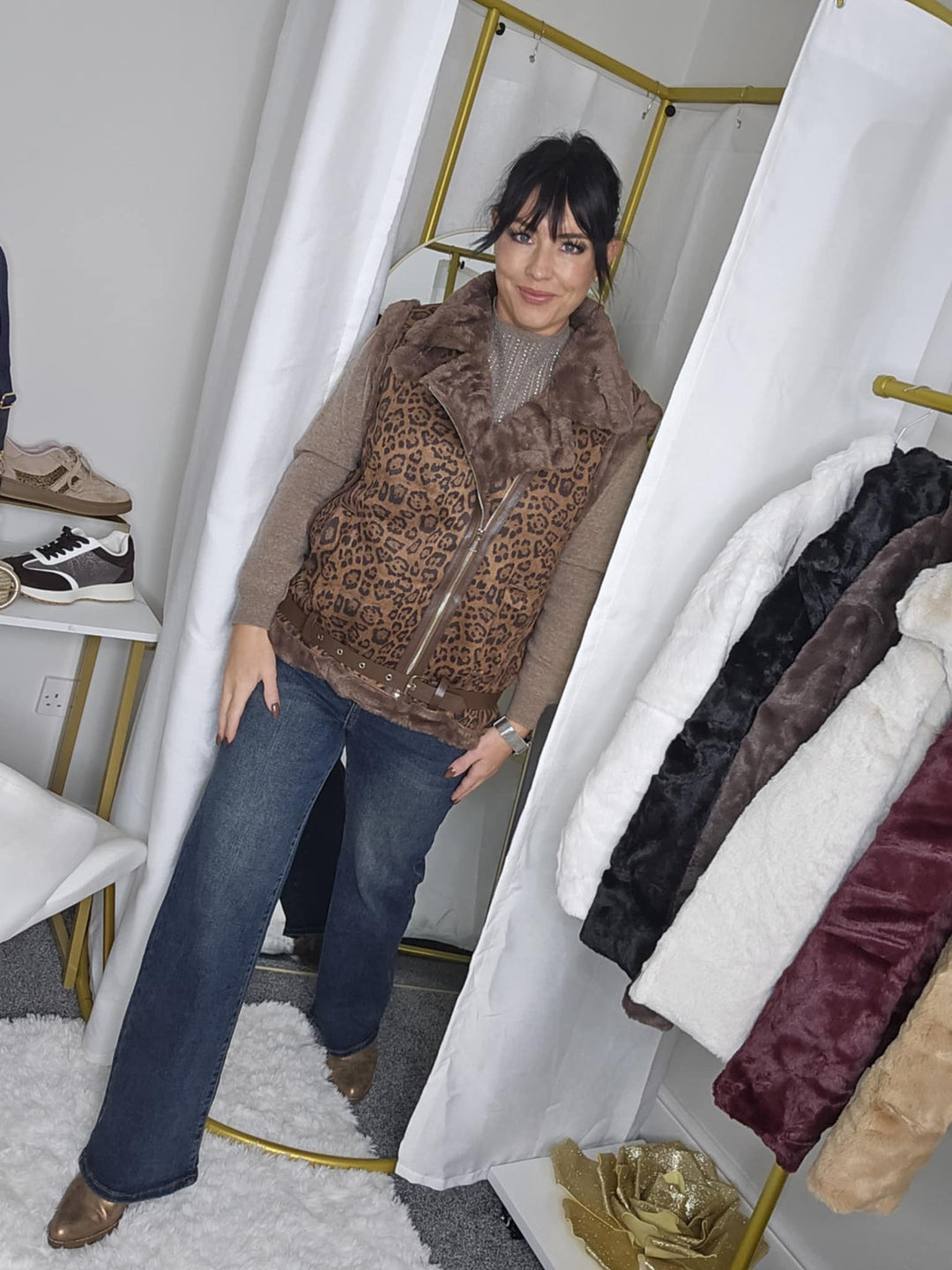 Oslo Faux Fur Gilet with Zip - (choose your Size) - Chocolate