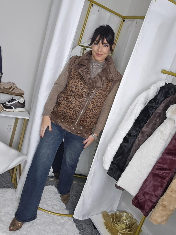 Oslo Faux Fur Gilet with Zip - (choose your Size) - Chocolate