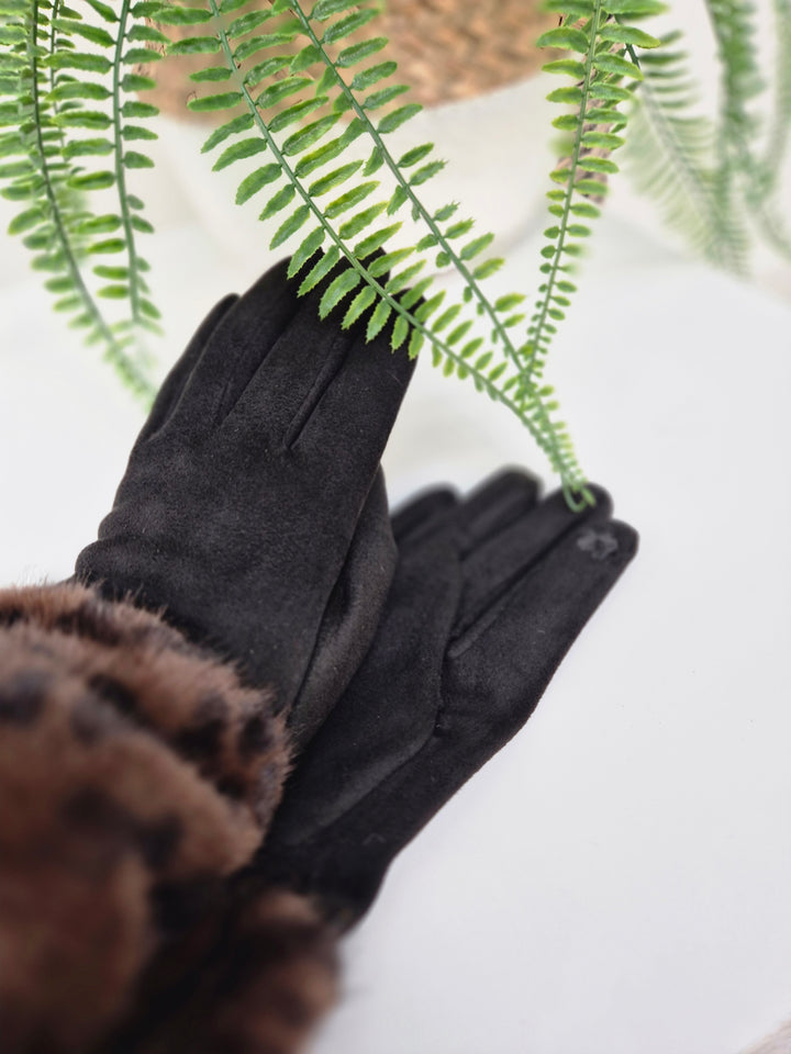 Oslo Gloves with Faux Fur - Black Leopard